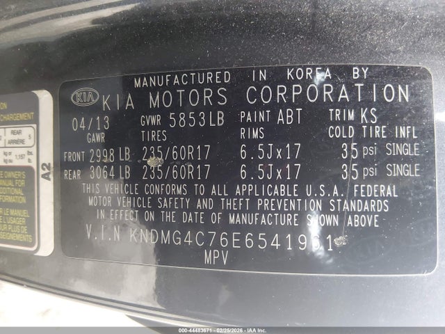 KIA SEDONA LX 2014 KNDMG4C76E6541961 Image 9