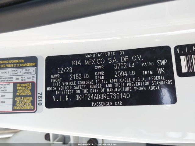 3KPF24AD3RE739140 KIA Forte Lxs