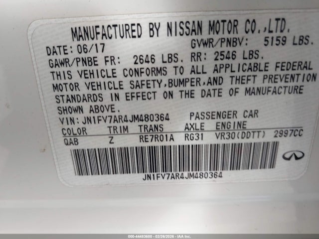 44483680 :رقم المزاد ، JN1FV7AR4JM480364 vin ، 2018 Infiniti Q50 3.0t Red Sport 400 مزاد بيع