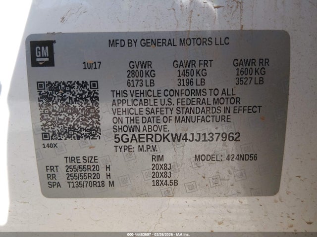 Aukcja sprzedaży 2018 Buick Enclave Avenir, vin: 5GAERDKW4JJ137962, numer aukcji: 44483697