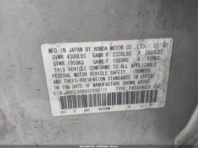 44483729 :رقم المزاد ، JH4CL96868C006710 vin ، 2008 Acura Tsx مزاد بيع