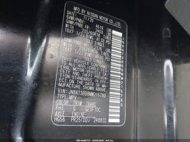 JN8AT3BB8MW216780 Nissan Rogue Sv Intelligent Awd