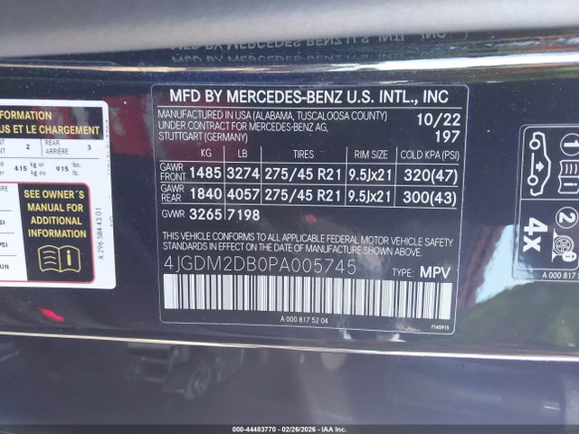 4JGDM2DB0PA005745 Mercedes-Benz Eqs 450+ Suv