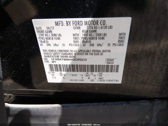 1FM5K7B86HGC85233 Ford Explorer