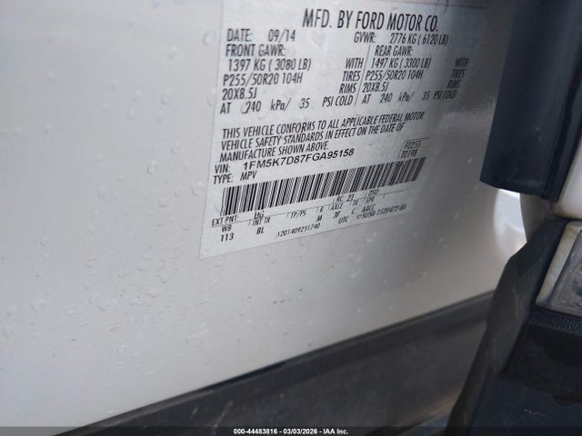 Aukcja sprzedaży 2015 Ford Explorer Xlt, vin: 1FM5K7D87FGA95158, numer aukcji: 44483816