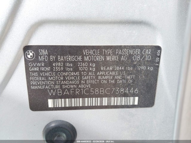 2011 BMW 528I WBAFR1C58BC738446 Photo 8