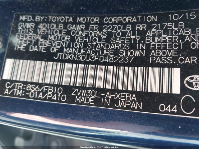 2015 TOYOTA PRIUS JTDKN3DU3F0482237 Photo 8