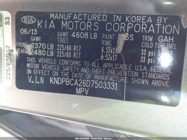 Продажа на аукционе авто 2013 Kia Sportage Lx, vin: KNDPBCA26D7503331, номер лота: 44483866