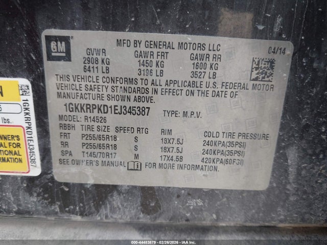 1GKKRPKD1EJ345387 GMC Acadia Sle-2