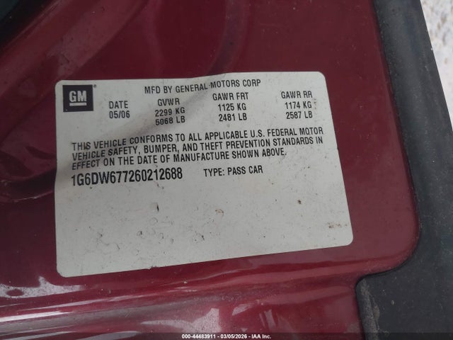Aukcja sprzedaży 2006 Cadillac Sts V6, vin: 1G6DW677260212688, numer aukcji: 44483911