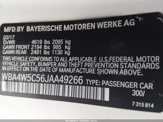 44483915 :رقم المزاد ، WBA4W5C56JAA49266 vin ، 2018 Bmw 430i Xdrive مزاد بيع