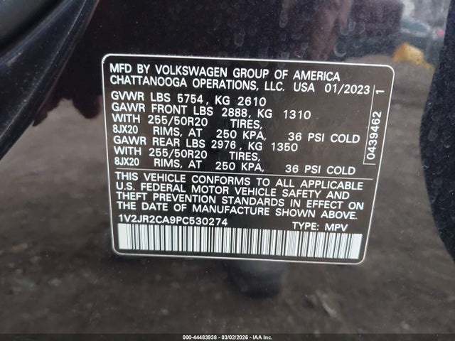 1V2JR2CA9PC530274 Volkswagen Atlas 3.6l V6 Se W/technology