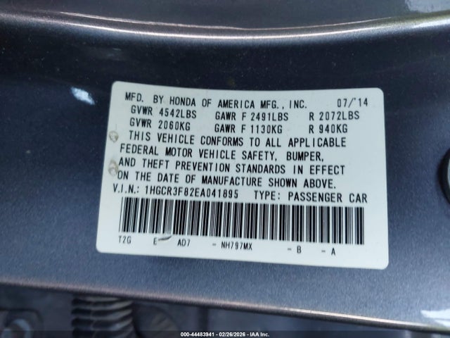 Honda Accord Ex-l V-6 2014 1HGCR3F82EA041895 Image 9