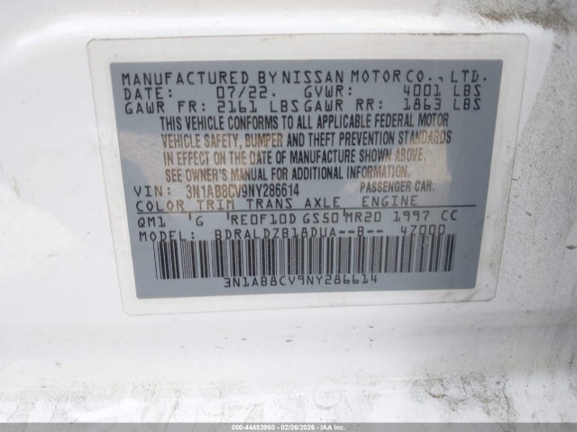 3N1AB8CV9NY286614 Nissan Sentra Sv Xtronic Cvt