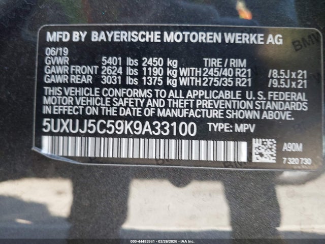 Продаж на аукціоні авто 2019 Bmw X4 M40i, vin: 5UXUJ5C59K9A33100, номер лоту: 44483981