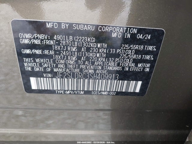 Aukcja sprzedaży 2025 Subaru Forester Limited, vin: JF2SLDRC3SH409913, numer aukcji: 44483992