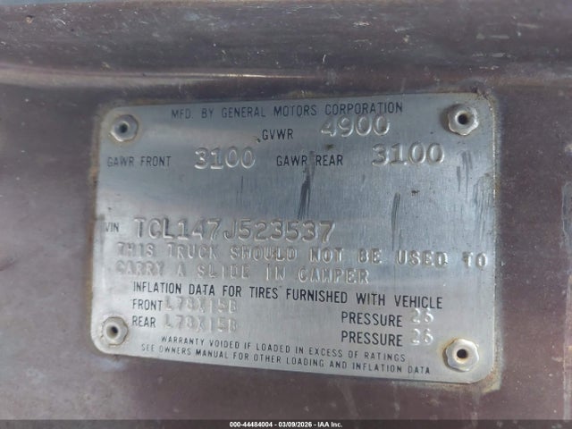 Продажа на аукционе авто 1977 Gmc C/k 1500 Series, vin: TCL147J523537, номер лота: 44484004