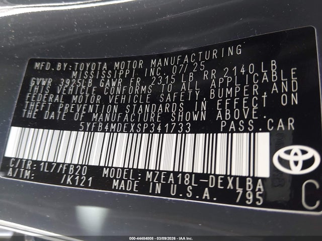5YFB4MDEXSP341733 Toyota COROLLA LE