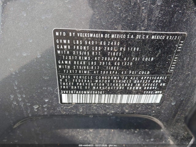 2021 Volkswagen Tiguan 2.0t Se/2.0t Se R-line Black/2.0t Sel მანქანა იყიდება აუქციონზე, vin: 3VV2B7AX0MM094361, აუქციონის ნომერი: 44484023