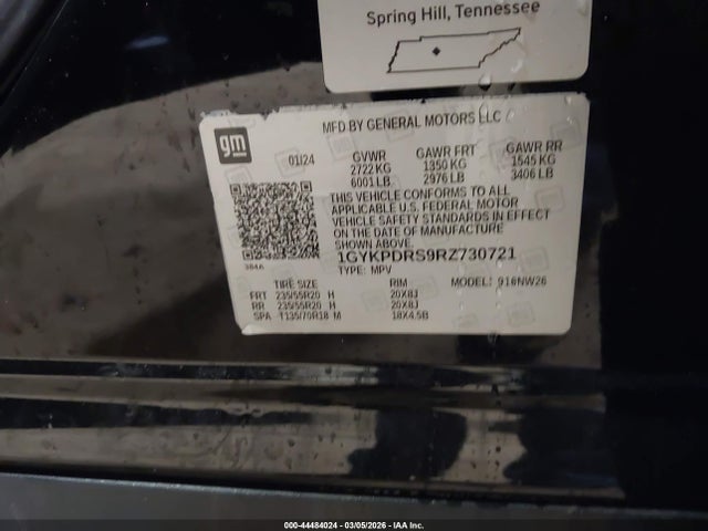 44484024 :رقم المزاد ، 1GYKPDRS9RZ730721 vin ، 2024 Cadillac Xt6 Awd Premium Luxury مزاد بيع