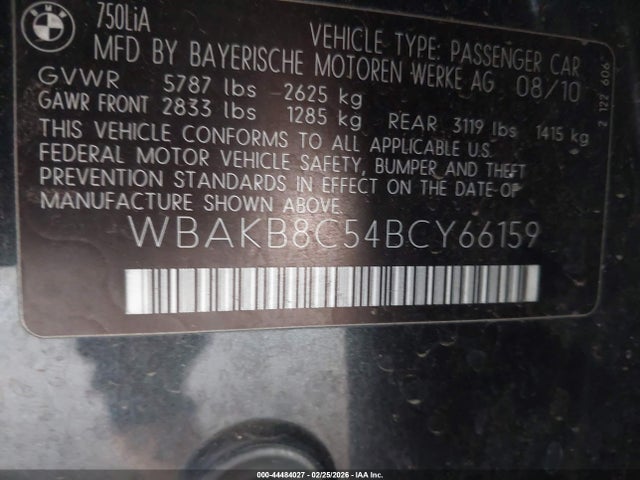 2011 BMW 750LI WBAKB8C54BCY66159 Photo 8
