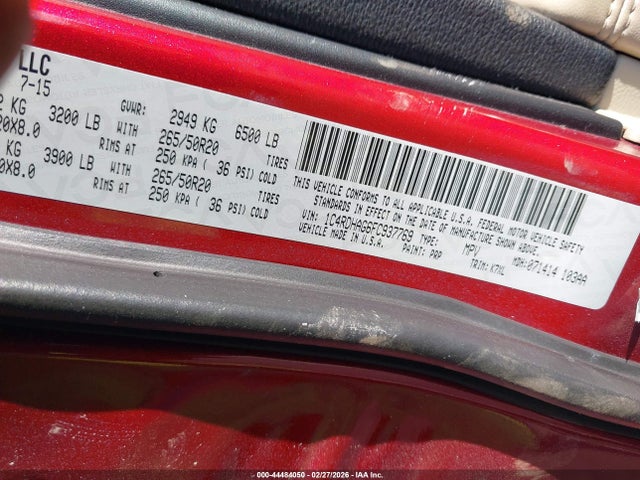 44484050 :رقم المزاد ، 1C4RDHAG6FC937769 vin ، 2015 Dodge Durango Sxt مزاد بيع