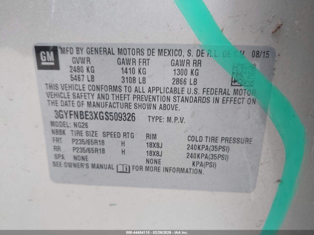 2016 CADILLAC SRX 3GYFNBE3XGS509326 Photo 8