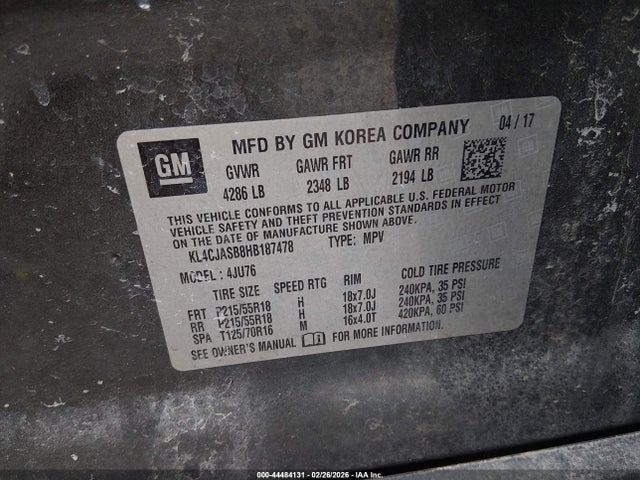 44484131 :رقم المزاد ، KL4CJASB8HB187478 vin ، 2017 Buick Encore Preferred مزاد بيع