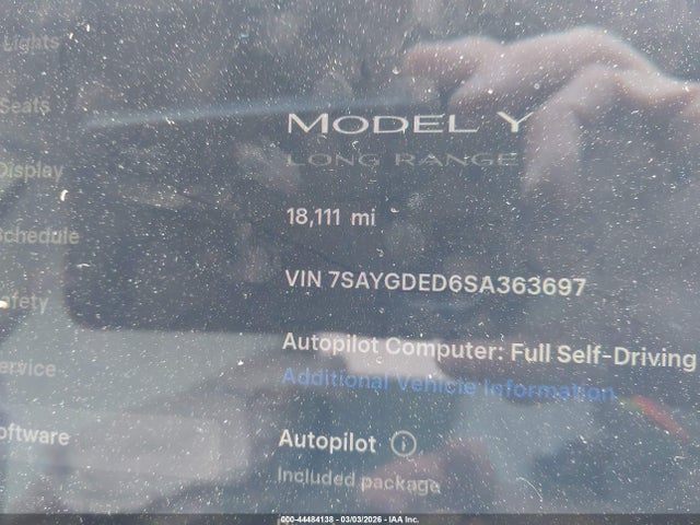 Aukcja sprzedaży 2025 Tesla Model Y Long Range Dual Motor Rear-wheel Drive, vin: 7SAYGDED6SA363697, numer aukcji: 44484138