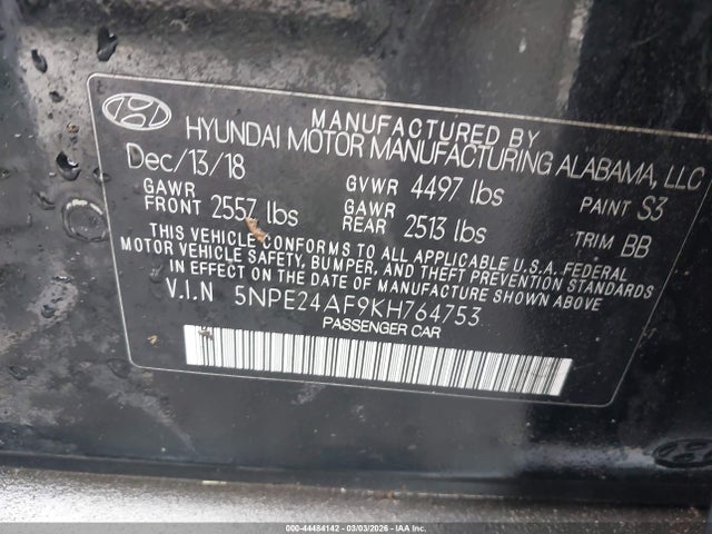 5NPE24AF9KH764753 Hyundai SONATA SE