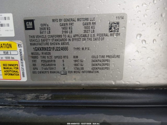 Продаж на аукціоні авто 2015 Gmc Acadia Sle-1, vin: 1GKKRNED1FJ224666, номер лоту: 44484153