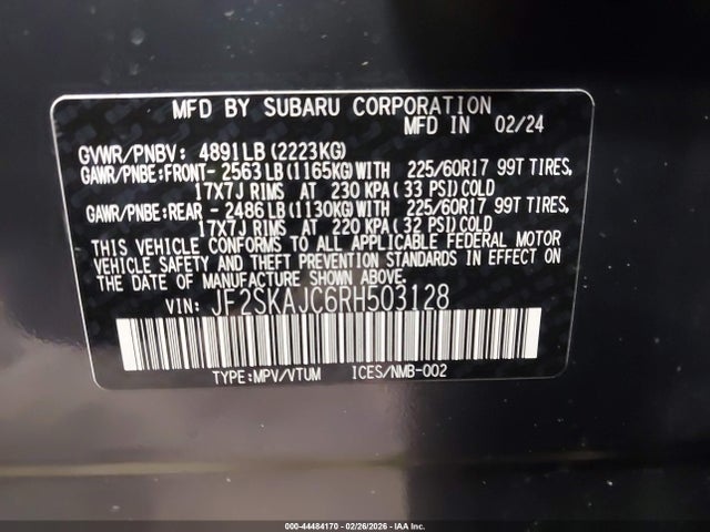 2024 Subaru Forester Wilderness მანქანა იყიდება აუქციონზე, vin: JF2SKAJC6RH503128, აუქციონის ნომერი: 44484170