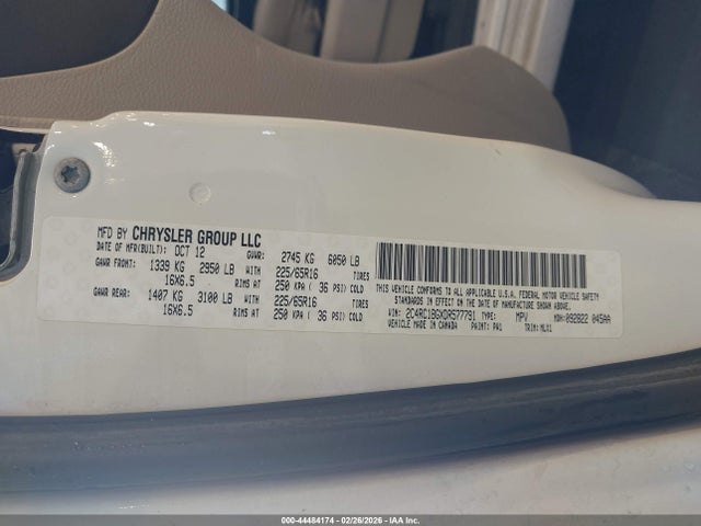 44484174 :رقم المزاد ، 2C4RC1BGXDR577791 vin ، 2013 Chrysler Town & Country Touring مزاد بيع