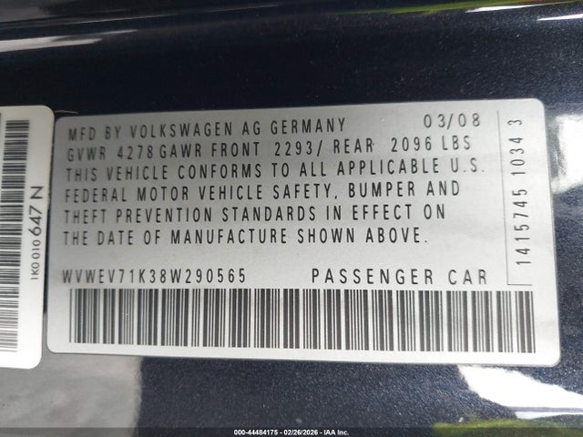 Продажа на аукционе авто 2008 Volkswagen Gti 2-door, vin: WVWEV71K38W290565, номер лота: 44484175
