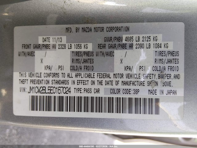 2014 Mazda Mazda5 Sport მანქანა იყიდება აუქციონზე, vin: JM1CW2BL5E0167024, აუქციონის ნომერი: 44484195