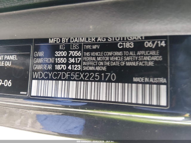 44484201 :رقم المزاد ، WDCYC7DF5EX225170 vin ، 2014 Mercedes-benz G 63 Amg 4matic مزاد بيع