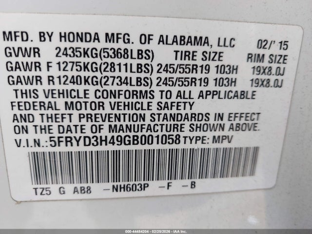 44484204 :رقم المزاد ، 5FRYD3H49GB001058 vin ، 2016 Acura Mdx Technology   Acurawatch Plus Packages/technology Package مزاد بيع