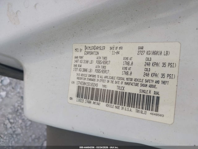 Auction sale of the 2005 Dodge Dakota Laramie, vin: 1D7HE58N15S165249, lot number: 44484256