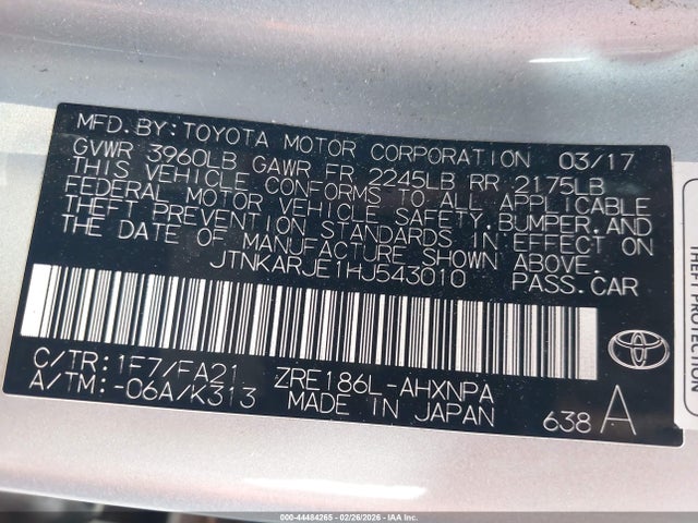 JTNKARJE1HJ543010 Toyota COROLLA IM