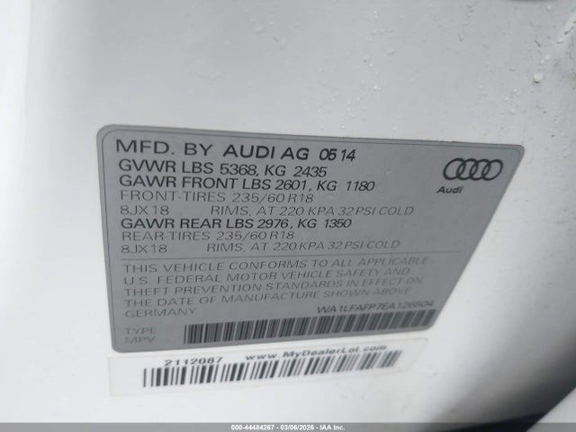 44484267 :رقم المزاد ، WA1LFAFP7EA126504 vin ، 2014 Audi Q5 2.0t Premium مزاد بيع