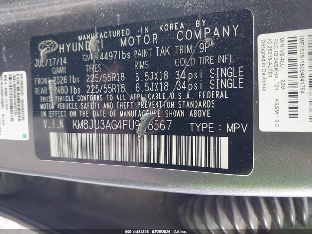 KM8JU3AG4FU978567 Hyundai Tucson Limited