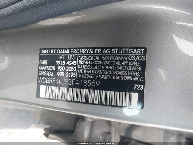 44484357 :رقم المزاد ، WDBRF40J73F418559 vin ، 2003 Mercedes-benz C 230 Kompressor Sport مزاد بيع