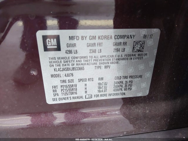 Aukcja sprzedaży 2018 Buick Encore Preferred, vin: KL4CJASBXJB533665, numer aukcji: 44484378