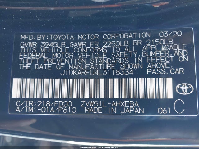 2020 TOYOTA PRIUS JTDKARFU4L3118334 Photo 8