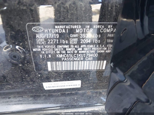 KMHC65LC1KU179400 Hyundai Ioniq Hybrid Blue