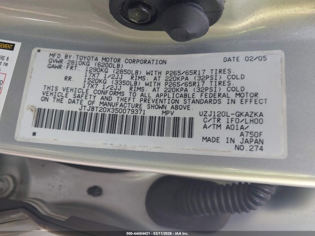 2005 LEXUS GX 470 JTJBT20X350079371 Photo 8