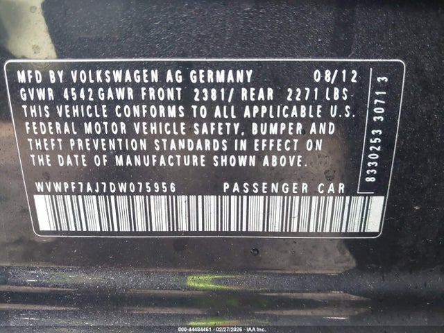 Aukcja sprzedaży 2013 Volkswagen Golf R 4-door, vin: WVWPF7AJ7DW075956, numer aukcji: 44484461