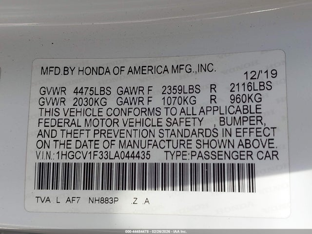 1HGCV1F33LA044435 Honda Accord Sport