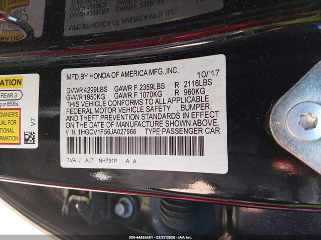 1HGCV1F56JA027966 Honda Accord Ex-l