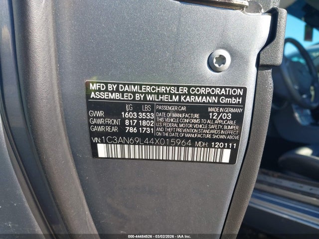 44484526 :رقم المزاد ، 1C3AN69L44X015964 vin ، 2004 Chrysler Crossfire مزاد بيع